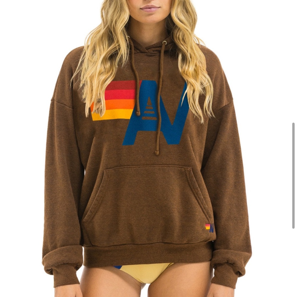 Aviator Nation Brown Hoodie with Multicolor Logo